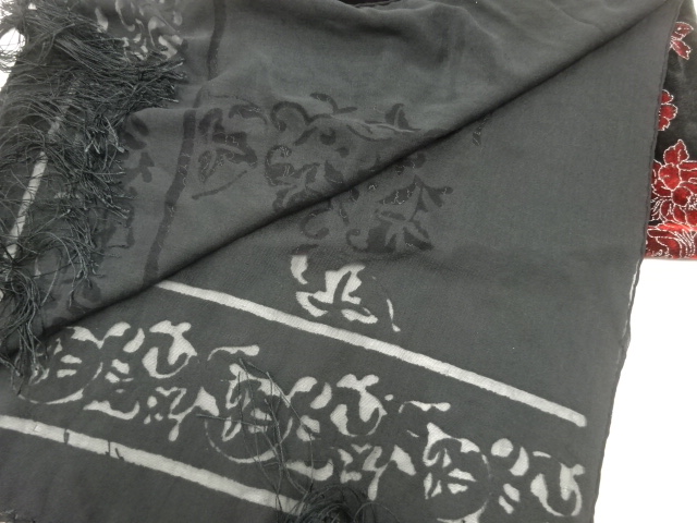  アンティーク　切りビロード花模様ショール